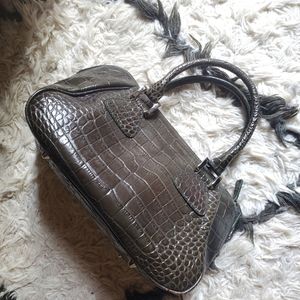 Vintage Faux Crocodile Handbag by Marshall Field's Top Handle Purse Olive